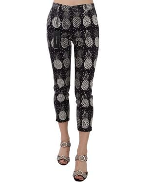 Dolce & Gabbana Chic Pineapple Print Skinny Capri Pant - Black