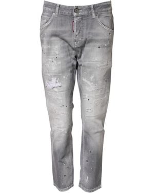 DSquared² Washed Mid Waist Tapered Jeans - Gray