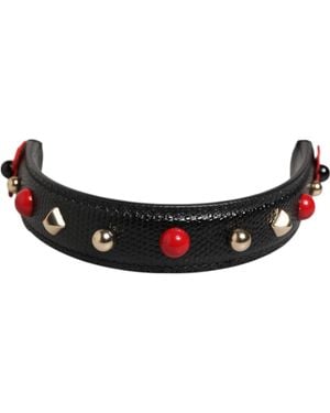 Dolce & Gabbana Embellished Leather Bag Handle Shoulder Strap - Black