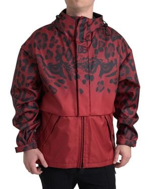 Dolce & Gabbana Red Leopard Hooded Rain Coat Jacket
