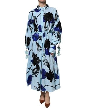 Christian Pellizzari Floral Embellished Shirt Maxi Dress - Blue