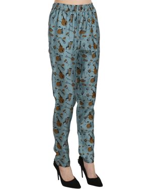 Dolce & Gabbana Musical Instruments Print Tapered Pants Silk - Black