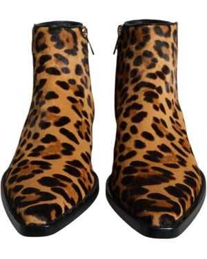 Dolce & Gabbana Leopard-print Pony Hair Ankle Boots - Brown
