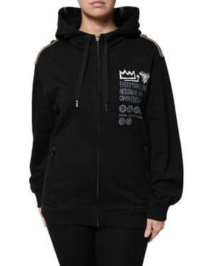 Dolce & Gabbana Logo Hooded Full Zip Sweatshirt Jacket - Black