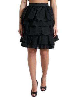 Dolce & Gabbana Tiered Aline High Waist Silk Mini Skirt - Black