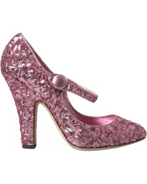 Dolce & Gabbana Sequin Mary Jane Pumps High Heels Shoes - Pink