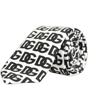 Dolce & Gabbana Logo Monogram Wide Adjustable Neckmen's Tie - White