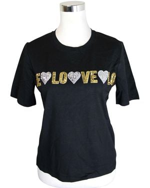 Maje And Sequins Cotton Love T-Shirt - Black