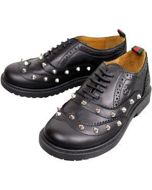 Gucci Kids Leather Studded Lace-Up Sneakers - Black