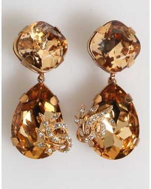 Dolce & Gabbana Crystal Drop Clip-On Strass Floral Jewelry Earrings - Metallic