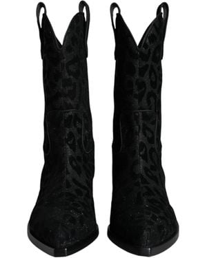 Dolce & Gabbana Gaucho Boots In Color-changing Leopard Fabric - Black