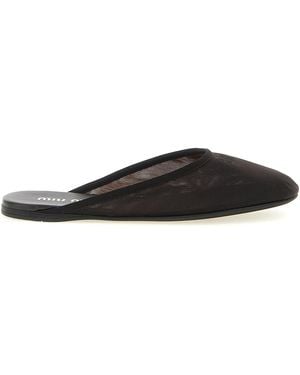 Miu Miu Mesh Fabric Slippers - Black