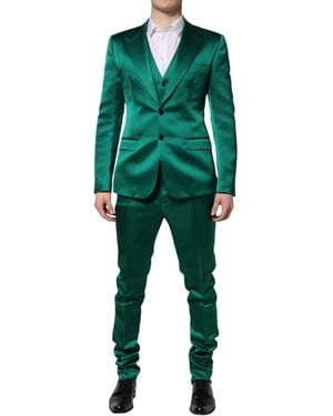 Dolce & Gabbana Silk 3 Piece Single Breasted Suit - Green