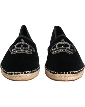 Dolce & Gabbana Embellished Crown Flat Espadrilles Shoes - Black