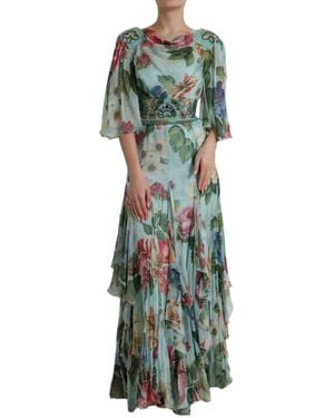 Dolce & Gabbana Floral Print Tiered Long Maxi Dress - Green