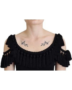 Dolce & Gabbana Tank Top Tassle Cotton Blouse - Black