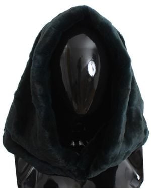 Dolce & Gabbana Weasel Fur Crochet Hood Scarf Hat - Black