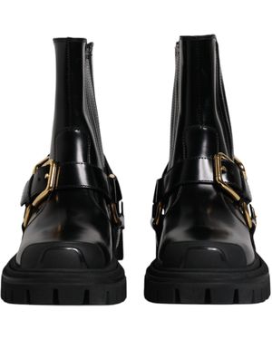 Dolce & Gabbana Leather Slip On Stretch Trekking Boots Shoes - Black