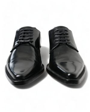 Dolce & Gabbana Black Leather Lace Up Formal Flats Shoes