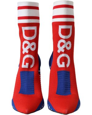Dolce & Gabbana Stretch Sock Style Short Boots Logo Shoes Polyester Calf - Red
