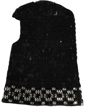 Dolce & Gabbana Wool Crystal Embellished Balaclava Hat - Black