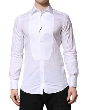 Dolce & Gabbana Crown Cotton Dress Formal Shirt - White