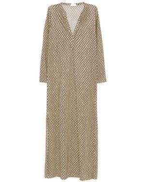 Siyu V-Neck Long Sleeves Money Kaftan Dress - Natural