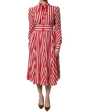 Dolce & Gabbana Silk Striped Aline Dress - Red