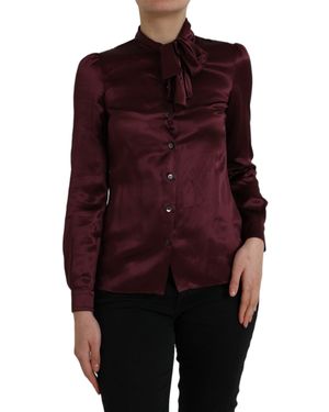 Dolce & Gabbana Ascot Collar Long Sleeve Top Blouse - Purple