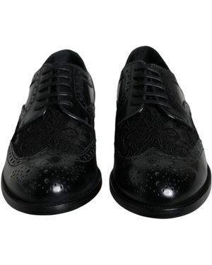 Dolce & Gabbana Leather Floral Lace Dress Formal Shoes - Black