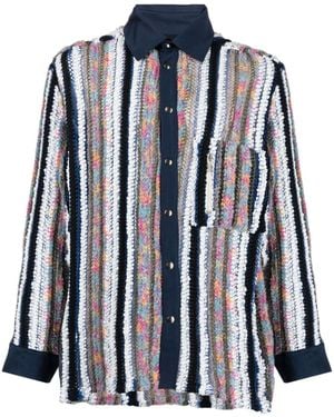 VITELLI Striped Knit-Panel Shirt - Blue