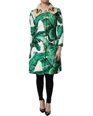 Dolce & Gabbana Leaf Print Embellished Trenchcoat Jacket - Green