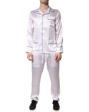 Dolce & Gabbana Satin Silk Pajama Set Sleepwear - White