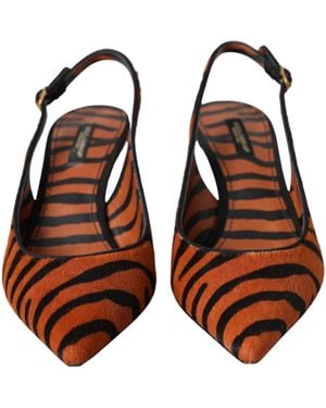 Dolce & Gabbana Zebra Leather Slingbacks Shoes Pony Hair - Brown