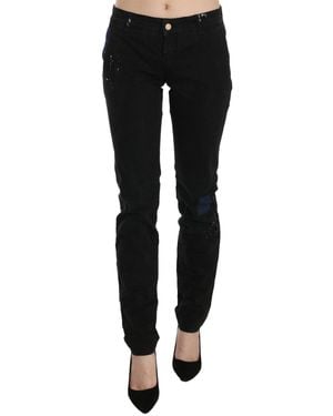 John Galliano Low Waist Paint Skinny Denim Pants Jeans - Black
