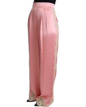 Dolce & Gabbana Lace Trimmed Silk Satin Wide Legs Trousers Cotton Nylon - Red
