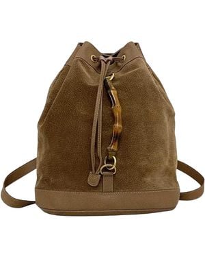 Gucci Bamboo Suede Backpack Bag (Pre-Owned) - Brown