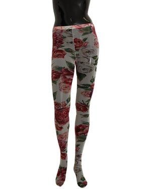 Dolce & Gabbana Floral Print Stockings Nylon Tights - Black