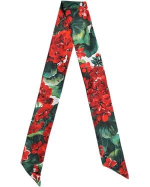 Dolce & Gabbana Floral Silk Skinny Neck Wrap Scarf - Red