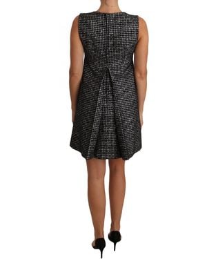Dolce & Gabbana Houndstooth Floral Appliqué Shift Mini Dress - Black