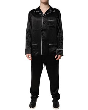 Dolce & Gabbana Silk Shirt Pants Pajama Set Sleepwear - Black