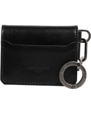Dolce & Gabbana Leather Logo Embossed Key Chain Card Holder Wallet - Black