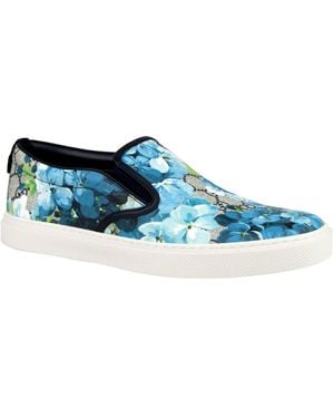 Gucci Bloom Flower Print Gg Supreme Coated Canvas Slip Sneakers - Blue