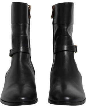 Dolce & Gabbana Leather Logo Mid Calf Boots Shoes - Black