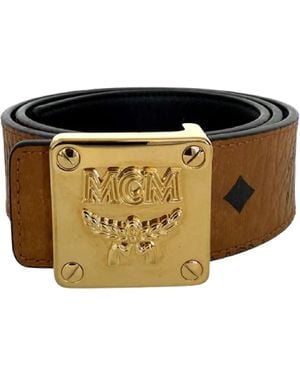 MCM Cognac Coated Canvas Reversible Belt (65 26) - Multicolor