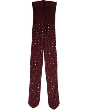 Dolce & Gabbana Nylon Crystal Embellished Pantyhose Tights - Purple