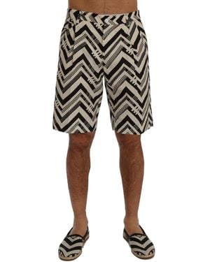 Dolce & Gabbana Striped Cotton Linen Shorts - Black