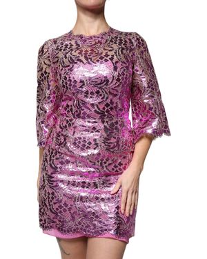 Dolce & Gabbana Metallic Floral Sheath Mini Dress - Purple