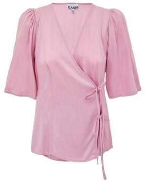 Ganni Satin Tank Tops - Pink