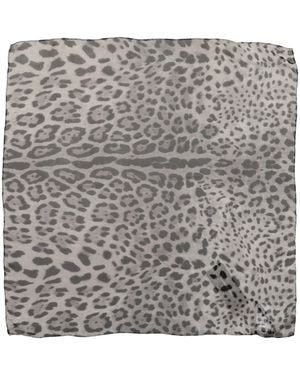 Dolce & Gabbana Leopard Print Silk Square Foulard Scarf - Gray